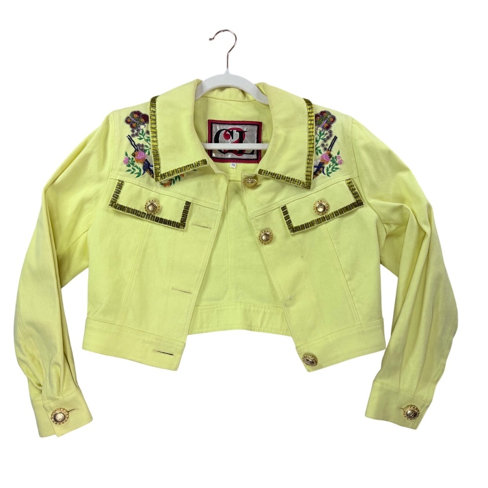 C2 Chantal Thomass Jacket Women 38 Yellow Embroidered Beaded Cropped Italy Coat